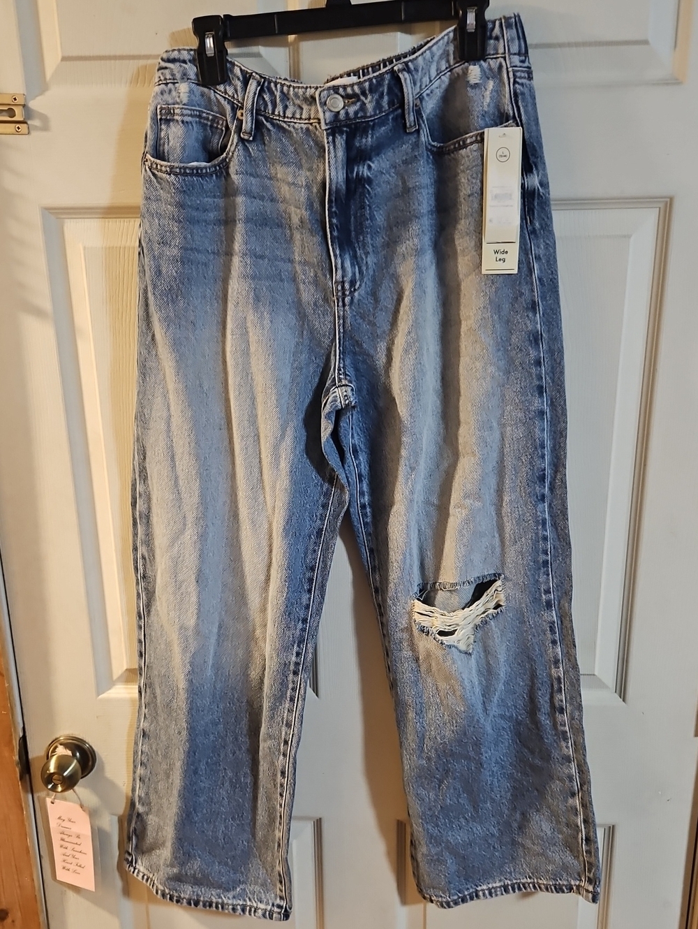 NO BOUNDARIES WIDE LEG BAGGY DISTRESSED JEAN: NEW WITH TAGS: SIZE L (12-14)